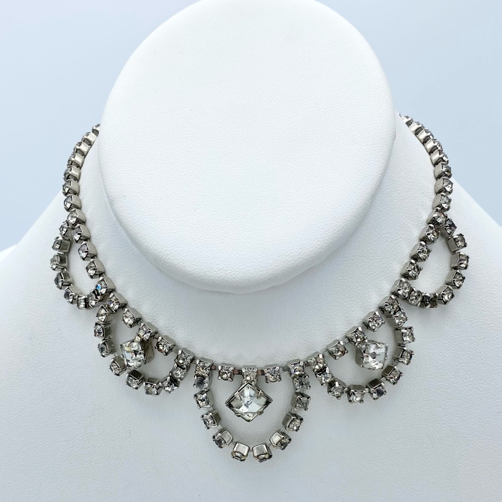 Vintage Clear Rhinestone Faux Diamond Ornate Choker Necklace